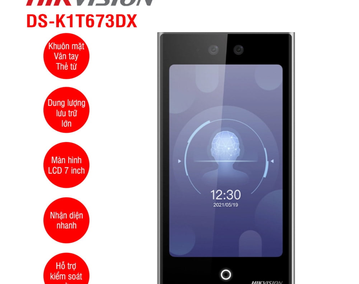 Máy chấm công cao cấp nhận diên khuôn mặt + vân tay + Thẻ Mifare DS-K1T673DX
