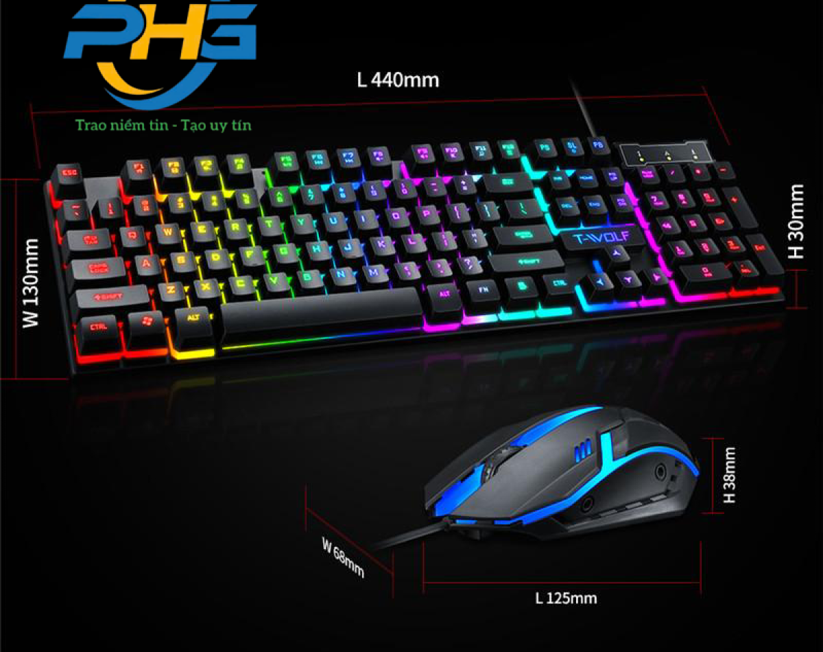 Combo chuột phím T-Wolf TF200 USB Led 7 màu