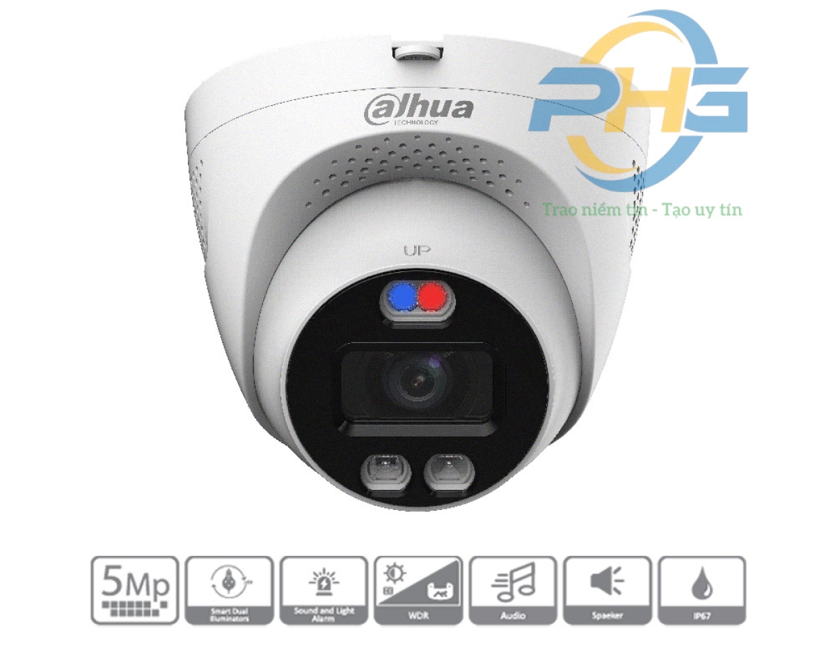 Camera HDCVI Báo động chủ động ánh sáng kép 5MP Dahua DH-HAC-ME1509TQP-A-PV