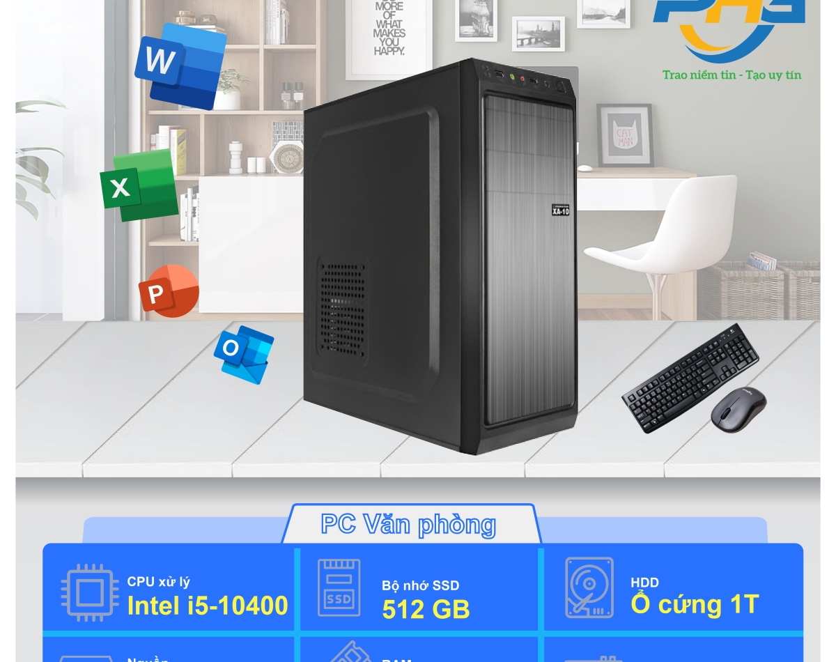 PC Văn phòng I5-10400/H510/RAM 16GB/SSD 256GB + HDD 1TB/500W