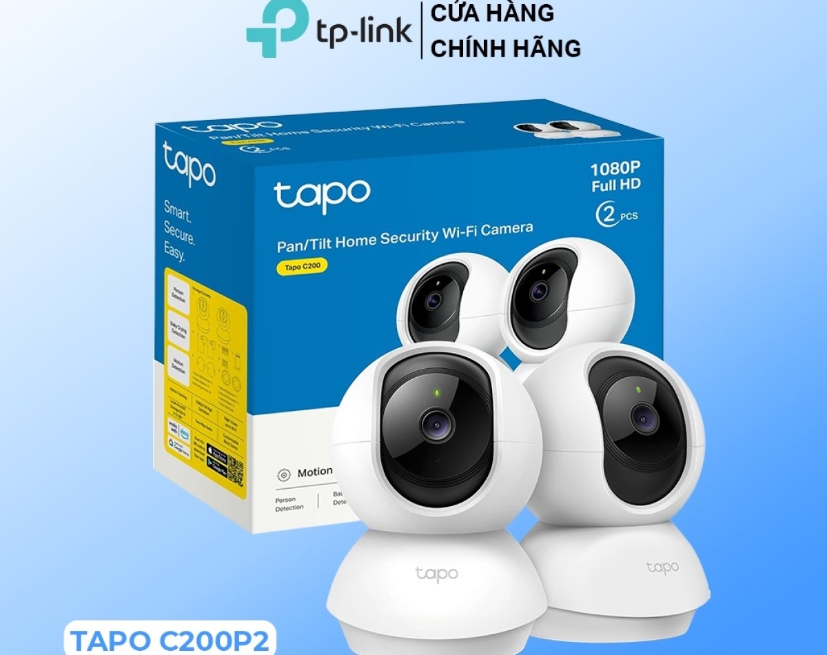 Combo 2 camera wifi 2MP 1080P TP-Link Tapo C200P2 phát hiện chuyển động, đàm thoại 2 chiều
