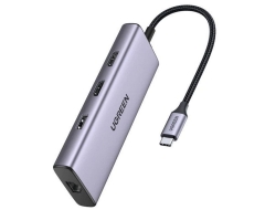 Bộ chuyển USB C 9 trong 1 Ugreen 90119, hỗ trợ xuất 2 cổng HDMI + USB + LAN Gigabit + PD 60W + SD/ TF