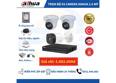 TRỌN BỘ 3 CAMERA DAHUA 2.0MP