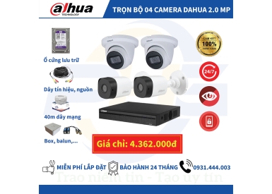 TRỌN BỘ 4 CAMERA DAHUA 2.0MP