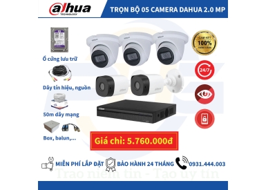 TRỌN BỘ 5 CAMERA DAHUA 2.0MP