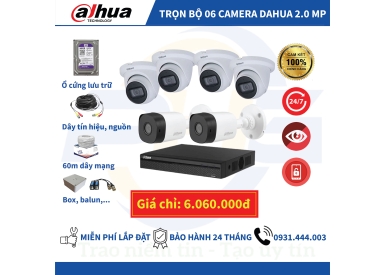 TRỌN BỘ 6 CAMERA DAHUA 2.0MP