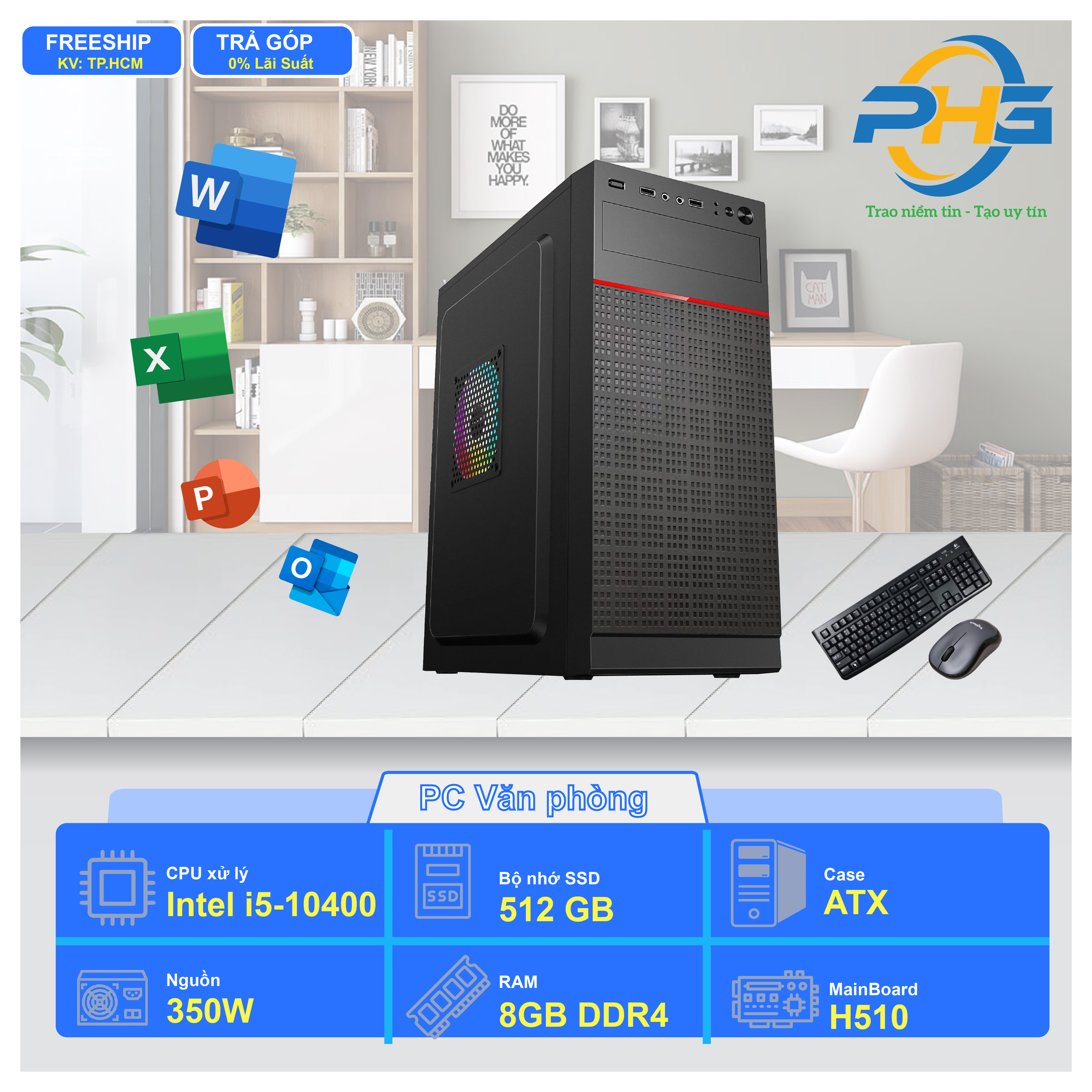 PC Văn phòng I5-10400/H510/RAM 8GB/SSD 256GB/350W