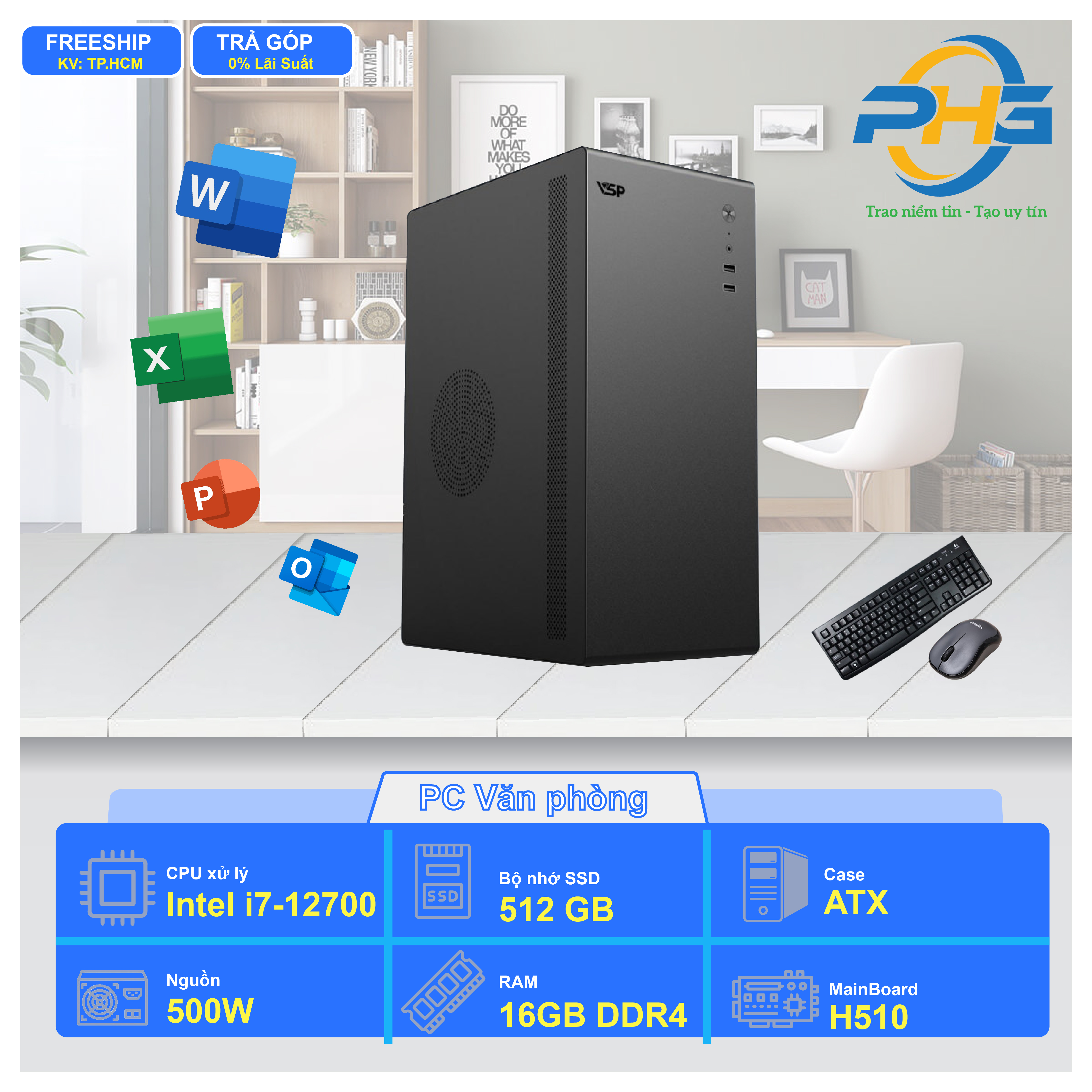 PC Văn phòng I7-2700/B760/RAM 16GB/SSD 512GB/600W